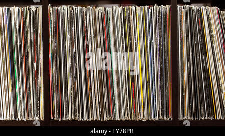 Stack of old vinyl records. closeup Stock Photo