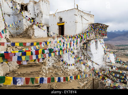 Prayer flag in Tsemo castle in Leh, Ladakh, India Stock Photo