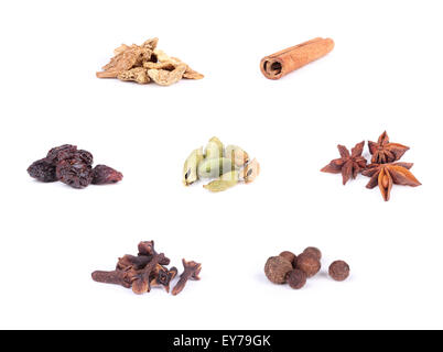 Collage of Ingredients for preparation mulled wine, closeup on white background Stock Photo