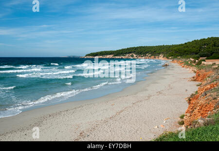 Waves in the surf at the beautiful empty beach at Binigaus on the island of Menorca Spain Stock Photo