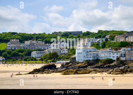 St Ives, Cornwall, England, UK - people on the beach in summer Stock Photo