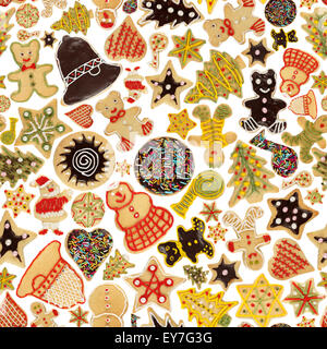 Seamless Christmas background made of various decorated cookies Stock Photo