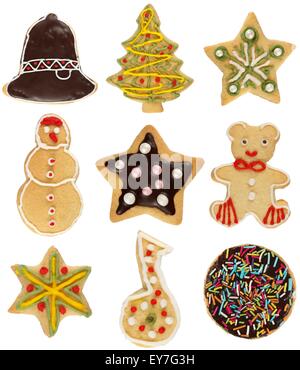 Various handmade decorated Christmas cookies, isolated on white Stock Photo