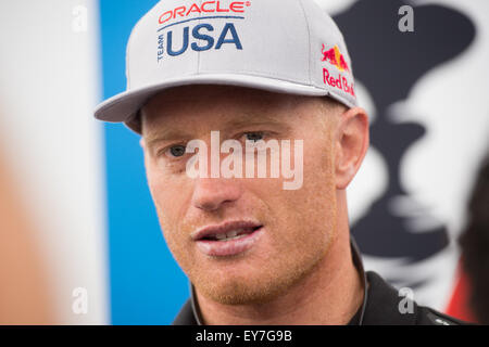 Portsmouth, UK. 23rd July 2015. Jimmy Spithill skipper of Oracle Team USA the defender of the trophy during the skippers press conference on day one of the America's Cup.Portsmouth, UK. 23rd July 2015. Credit:  MeonStock/Alamy Live News Stock Photo