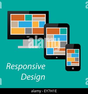 Flat responsive design of computer monitor, tablet PC and smart phone Stock Vector