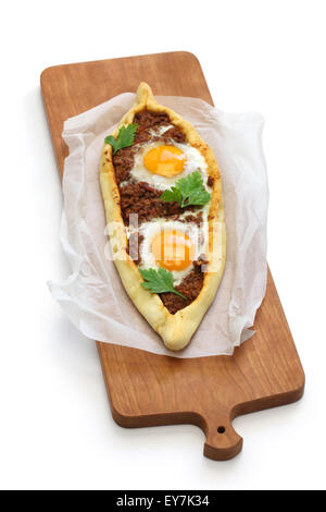 mince meat pide, traditional turkish pizza isolated on white background Stock Photo