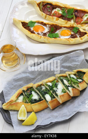 homemade pide, traditional turkish pizza Stock Photo