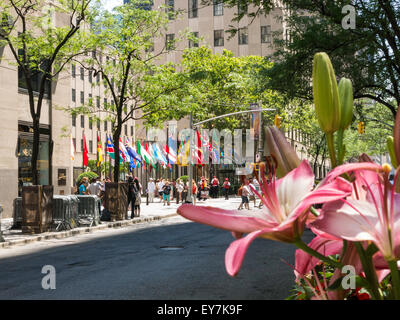 Rockefeller Center Plaza from W. 49th Street, NYC Stock Photo