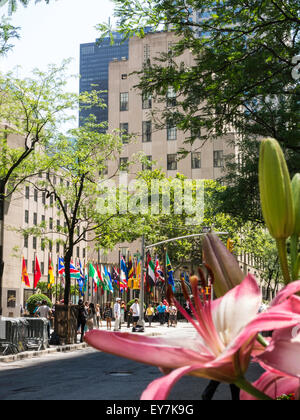 Rockefeller Center Plaza from W. 49th Street, NYC Stock Photo