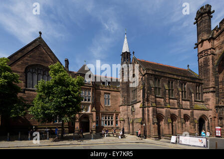 Barclays Bank and Chester Cathedral on St Werburgh Street in Chester city centre UK Stock Photo