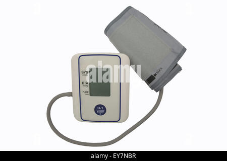 Blood pressure measurement, digital gauge medical equipment isolated on  white background. Health and medicine concept Stock Photo - Alamy