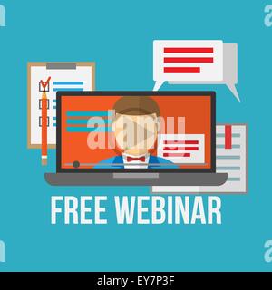 Concept for webinar, online learning, professional lectures in internet. Stock Vector