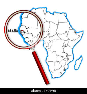 Gambia outline inset into a map of Africa over a white background Stock Photo