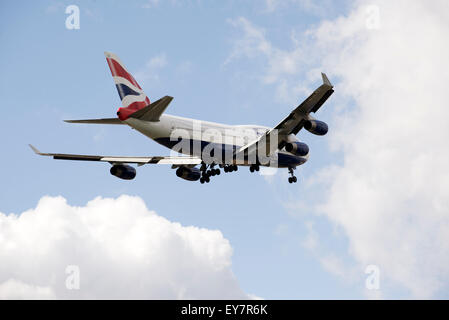 Boeing 747 jet preparing to land wheels down on final approach Stock ...