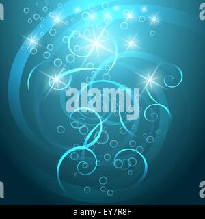 Underwater shine background. Bubbles and glowing lights. Fantasy style. Stock Vector
