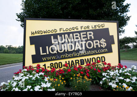 A logo sign outside of the headquarters of Lumber Liquidators, Inc., in Toano, Virginia on July 18, 2015. Stock Photo