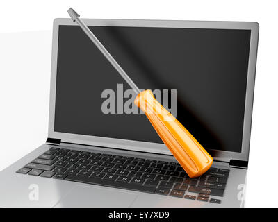 3d renderer image. Tools on laptop pc. Service concept Stock Photo