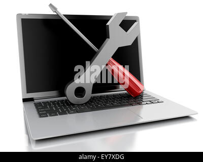 3d renderer image. Tools on laptop pc. Service concept Stock Photo