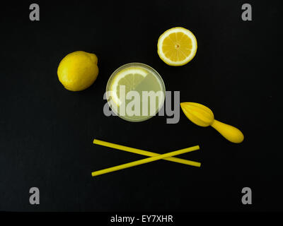 Freshly squeezed lemonade on slate background Stock Photo