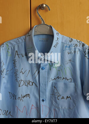 School Leavers Shirt with signatures of classmates