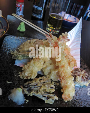 Meal in a Japanese Restaurant, Leeds, England, UK- Sashimi Tempura Miso Soup Stock Photo