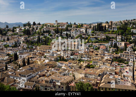 View of Albaicin Churches of Saint Nicholas mirador and Our Saviour from Alcazaba fortress in Granada Spain Stock Photo