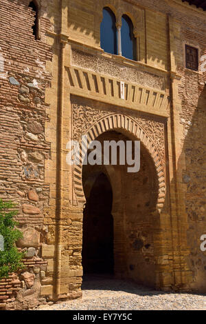 West side of Wine Gate or Puerta del Vino at Alhambra Palace Granada Spain Stock Photo