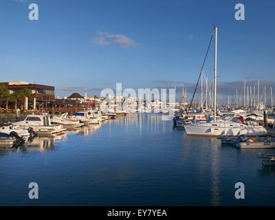 Marina Rubicon luxury marina in warm late afternoon sun Lanzarote Canary Islands Spain Stock Photo