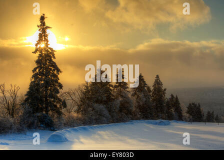 HDR image of a late afternoon sun and snow shower in New Brunswick, Canada. Stock Photo