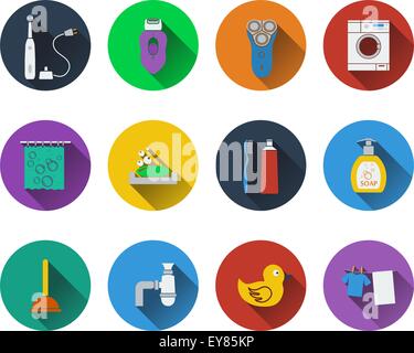 Set of bathroom icons in flat design Stock Vector