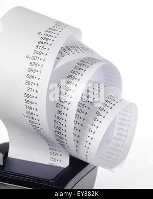 Calculator with roll of adding machine tape Stock Photo