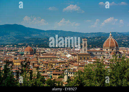 The city of Florence seen from the elevated view point of Fort Belverdere. Florence, Italy. Stock Photo