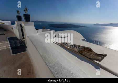 Terrace, Santorini, Cyclades Islands, Greece, Europe Stock Photo