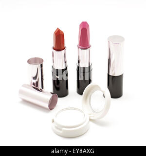 lipstick and  eyeshadow isolated on white background Stock Photo