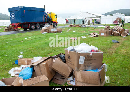 Llanelwedd, Powys, UK. 24th July 2015. The weather is rainy for the clearup after this weeks Royal Welsh Agricultural Show. Credit:  Graham M. Lawrence/Alamy Live News Stock Photo