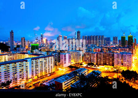 Sham Shui Po district in Hong Kong at night Stock Photo