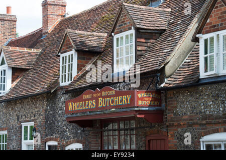 The Old Butchers shop cottage with sign in Hambleden, Buckinghamshire, England Stock Photo