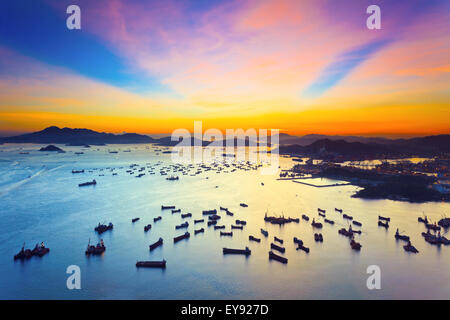 Sunset over the sea in Hong Kong Stock Photo