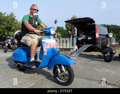 Italian scooters Vespa weekend meeting in Prague camp Dzban, Czech Republic, July 24, 2015. (CTK Photo/Roman Vondrous) Stock Photo