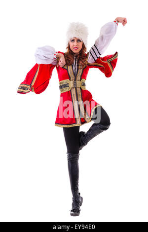 Handsome woman dancing lezginka Stock Photo