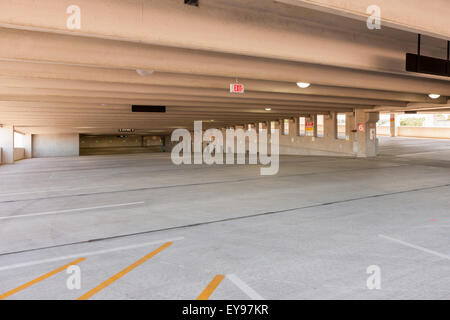 An empty parking level and spaces in the Lyon Place municipal parking garage in White Plains, New York. Stock Photo
