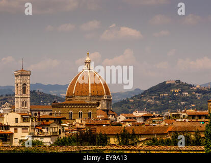 South façade of Florence Cathedral dome seen from Fort Belverdere Florence, Italy. Stock Photo