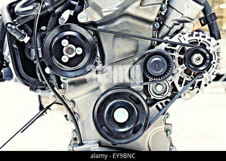 pulleys with belt in the car motor Stock Photo