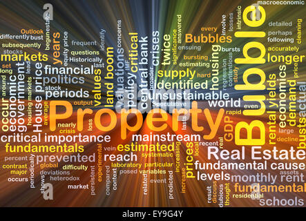 Background concept wordcloud illustration of property bubble glowing light Stock Photo