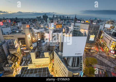 TOKYO, JAPAN - MARCH 30, 2014: Aerial view of Shibuya Ward. Shibuya is one of Tokyo's major nightlife and fashion centers. Stock Photo