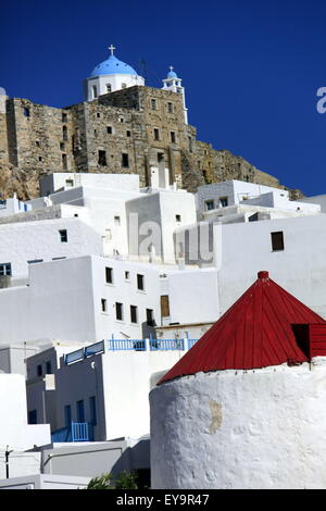 View of Chora, the main settlement of Astypalea island. Dodecanese islands, Greece. Stock Photo