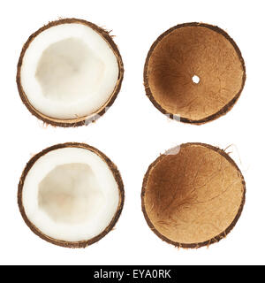 Coconut sliced in halves isolated Stock Photo