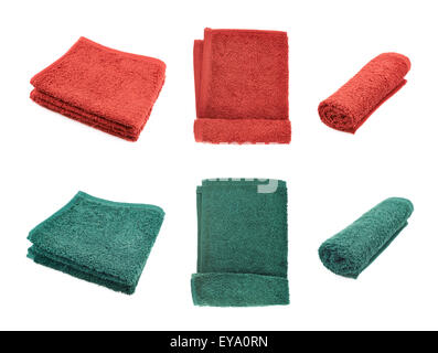 Red and green terry towels isolated Stock Photo