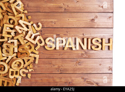 Word spanish made with wooden letters Stock Photo