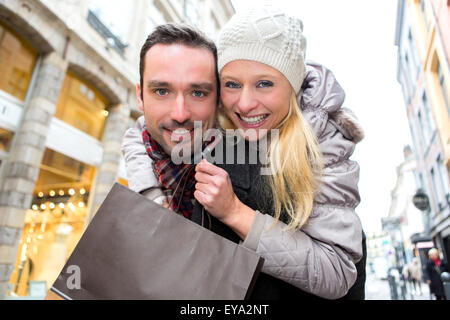 View of a Young attractive couple having fun while shopping Stock Photo